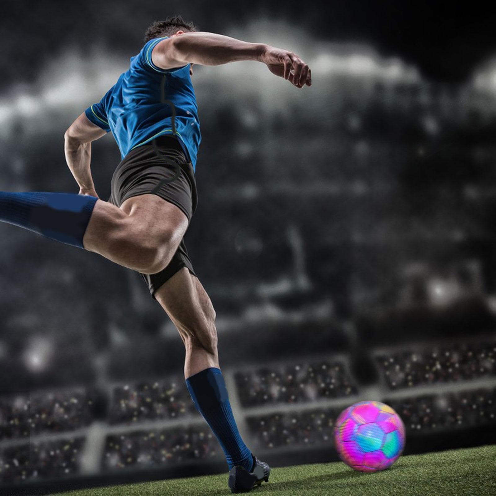 Balón de Fútbol Reflectante Suave de PU Holográfico Luminoso para Entrenamiento de Fútbol para Niños Y Adultos, Niñas Y Niños,