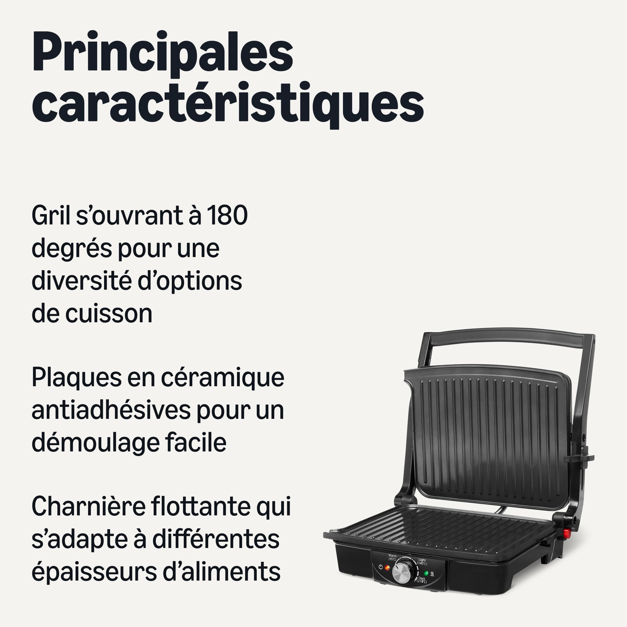 Amazon Basics Gril électrique avec réglage de la température et plaques antiadhésives, 2 000 W, noir
