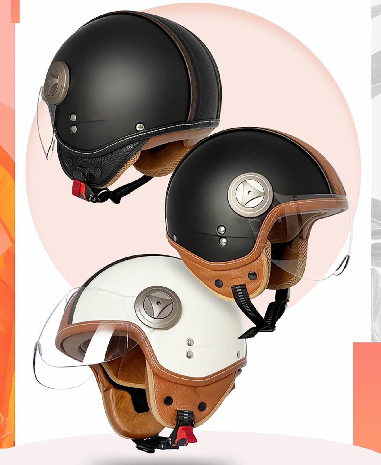 Kask motocyklowy otwarty z wizjerem, kask motocyklowy do choppera, motoroweru, cruisera i skutera, kask dla kobiet i mężczyzn, dopuszczony do ruchu drogowego (ECE 2206) 1,L (57-58 cm)