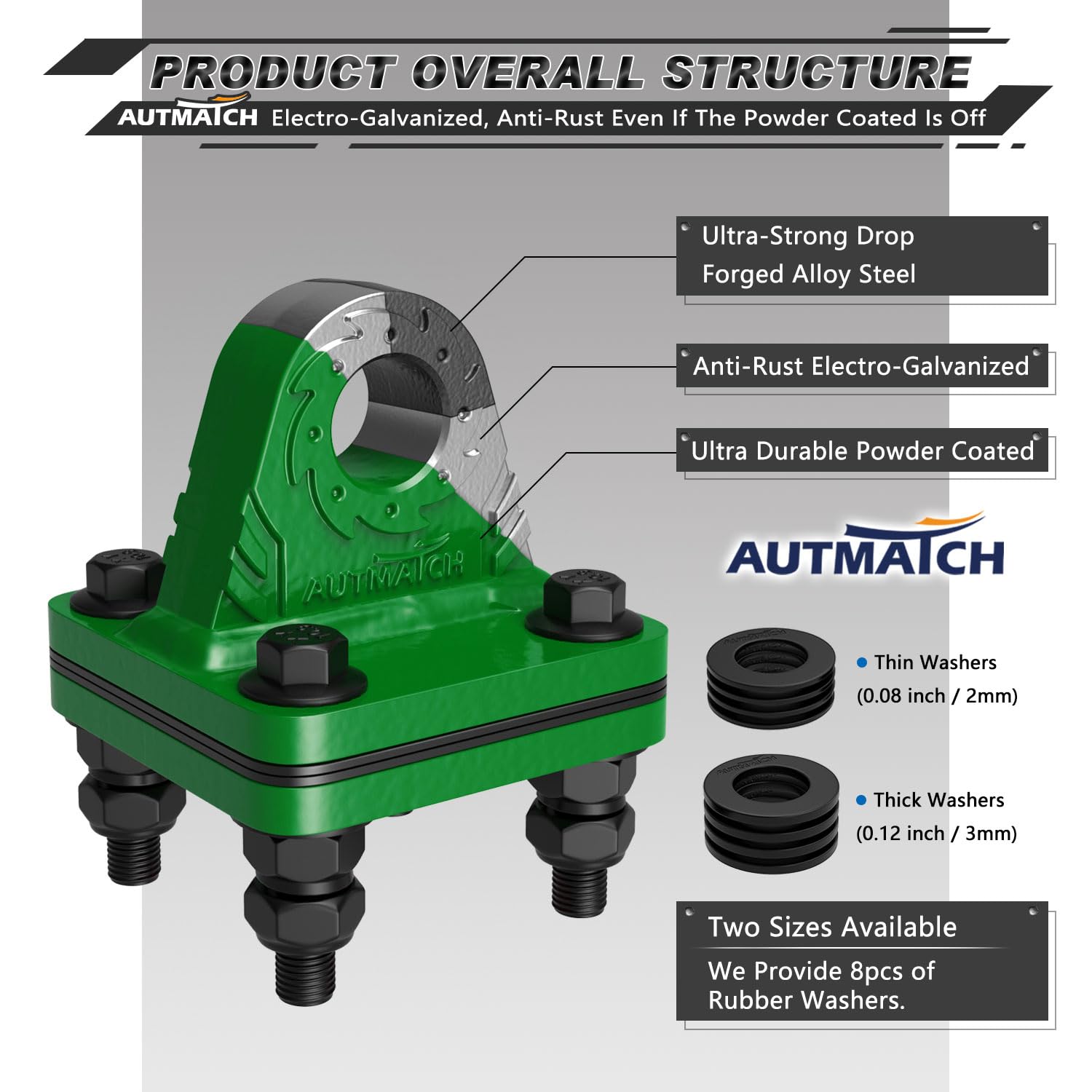 AUTMATCH Staffa ad anello a D con piastra di supporto (2 pezzi) – Staffa con bullone su forcella per paraurti, max 24 T (24 kg) per paraurti, benne, rimorchi, camion, verde scuro