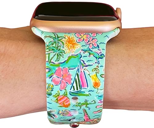FoxiBands Correa de reloj floral compatible con correas de Apple Watch de 1.772 in, 1.732 in, 1.654 in, 1.614 in, 1.575 in, 1.496 in, correa de