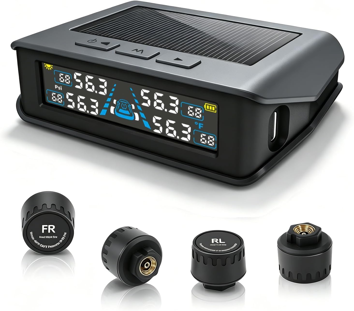 タイヤ空気圧センサー TPMS 空気圧センサー 車 日本語音声アラーム音 空気圧と温度 リアルタイム監視 振動検知 多車種対応 | タイヤ空気圧モニター 5つのアラームモード ソーラー/USBデュアル充電 IP67防水 防塵 1.6～6.8Bar 幅広 車種に対応 取り付け簡単 日本語取扱説明書付属