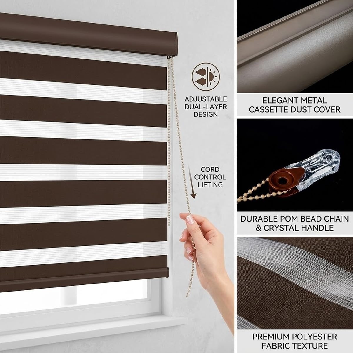Tenda Zebra Avvolgibile Giorno e Notte Semi Oscurante con Catenella | Tende a Rullo Doppio Tessuto per Tutte le Stanze, Montaggio a Muro con Viti(Beige,110W x 80H cm)