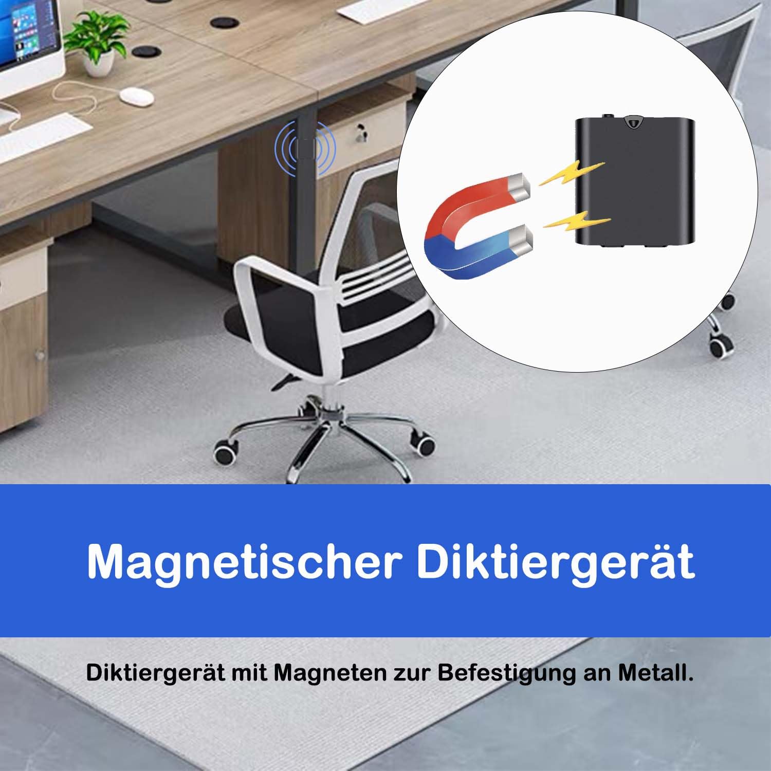 16GB Diktiergerät, Mini Aufnahmegerät mit Magnet und Sprachaktivierung, WiederaufladbaresAufnahmegerät USB für Besprechungen, Interviews, Vorträge