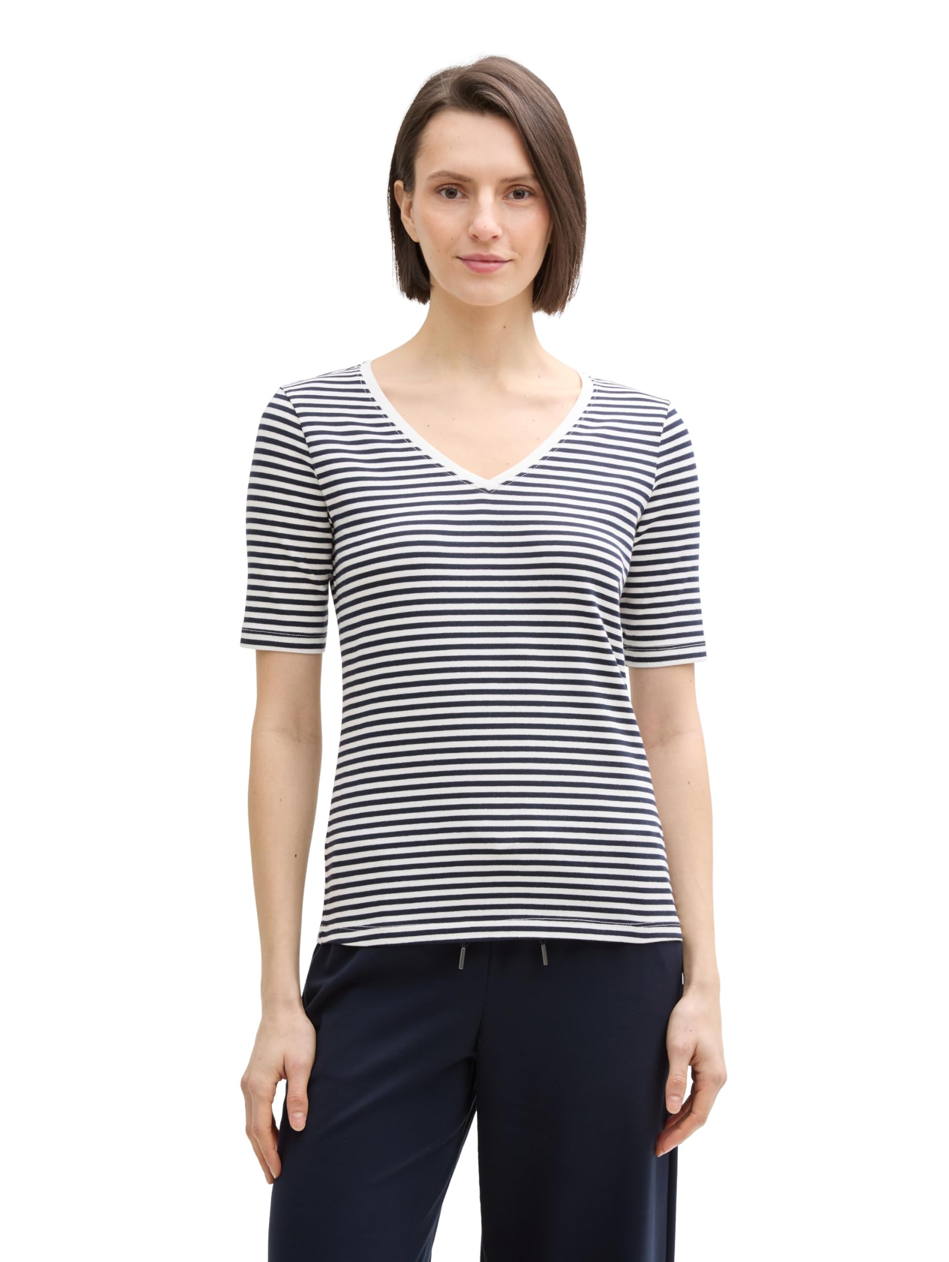 Tom Tailor Damen T-Shirt mit V-Ausschnitt