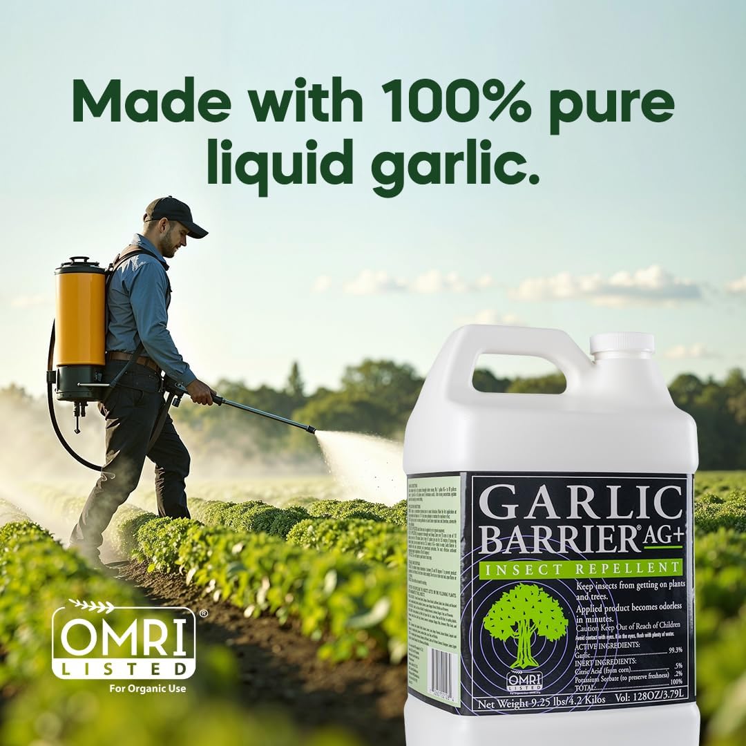 Liquid Garlic Insect Repellent Concentrate, 1 Gallon – OMRI Listed Garlic-Based Formula for Farms, Crops, Gardens & Greenhouses – Indoor & Outdoor Plant Protection