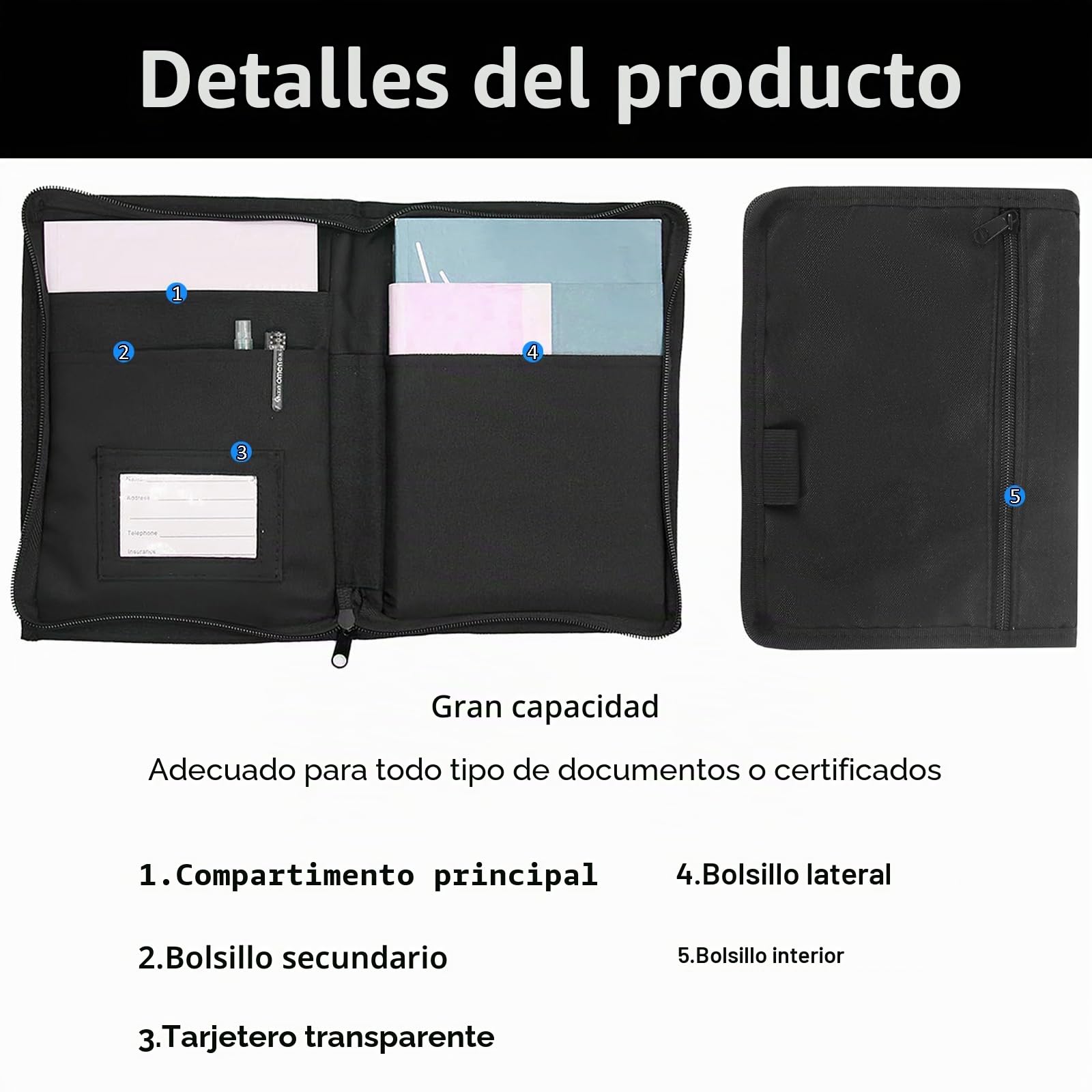Carpeta de Guantera para Coches, 24 x 17,5 cm Organizador de Guantera, Organizador de Guantera Portátil para Coche, Cartera Organizadora de Guantera, Multiusos Bolsa Con Cremallera de Coche