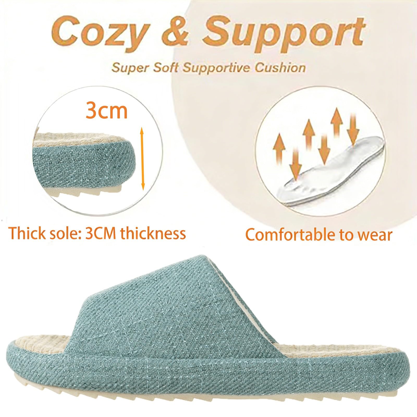 Zapatillas de Estar en Casa Mujer Pantuflas de Lino Antideslizantes Planas Espuma de Memoria Suave Cuatro Estaciones Slippers — view 5