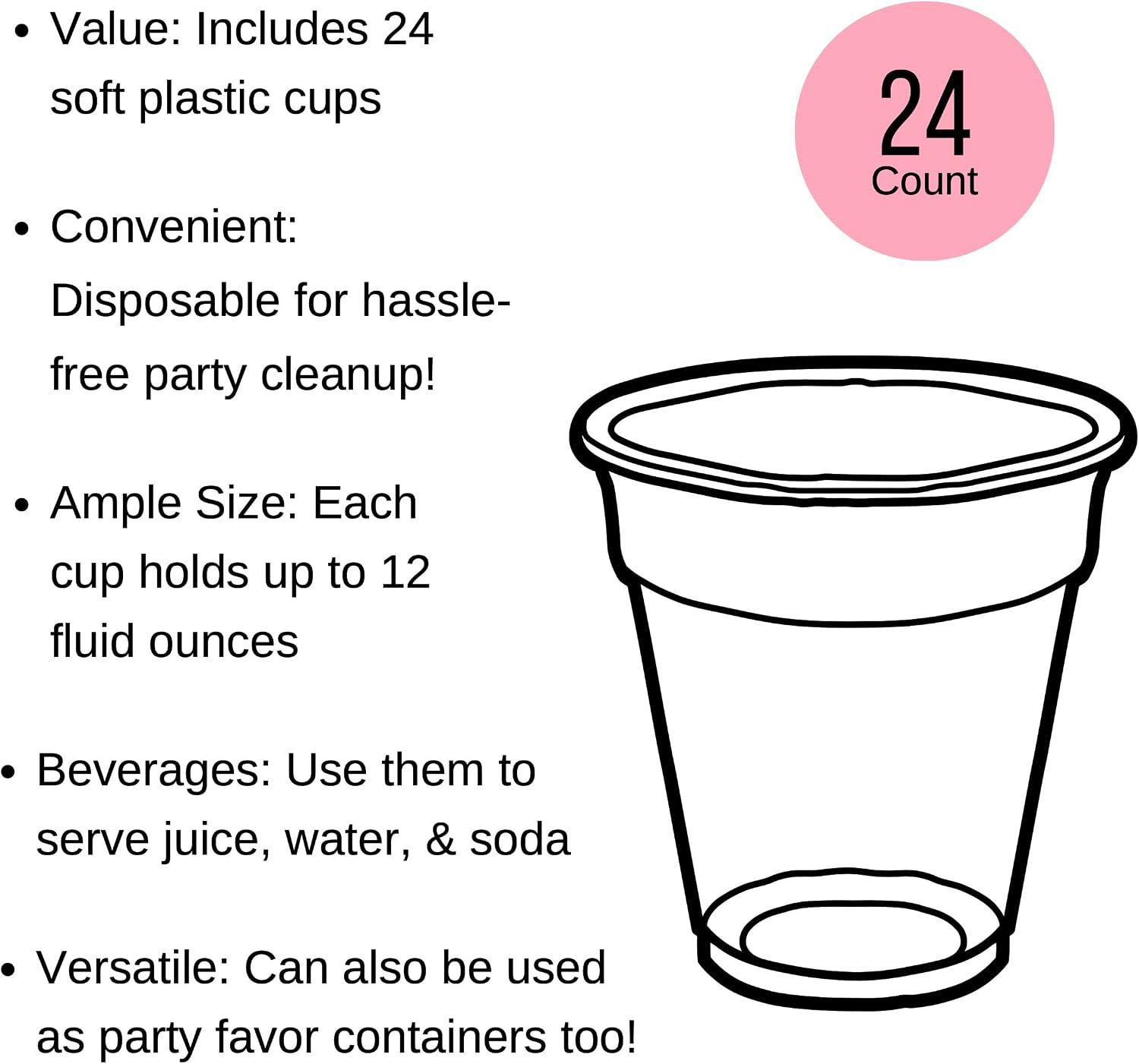 Farm Party Clear Plastic Cups, 12 oz, Pink Barn and Cow Design, Girl Birthday or Baby Shower, 24 Count
