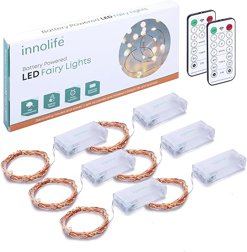 Miniatura 8 de innolife Paquete de 6 tiras de luces LED que funcionan con pilas con control remoto y temporizador, 10 pies, 30 luces LED de alambre de cobre