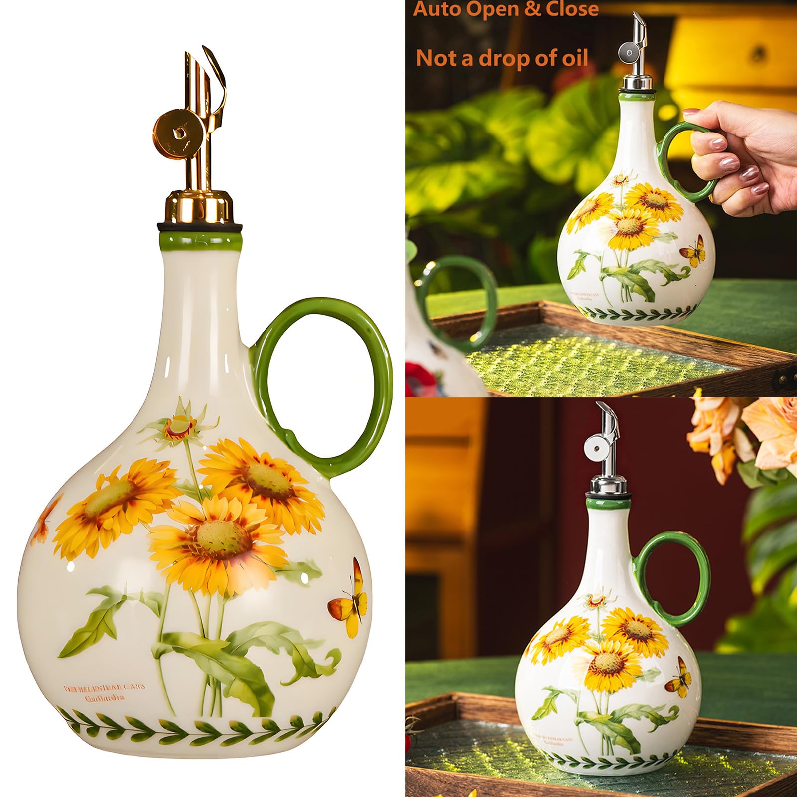 Vertedor de cocina de cerámica con diseño de flores, D