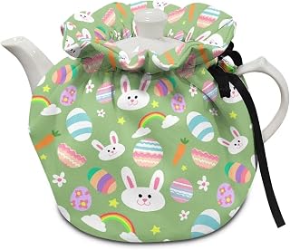 Rabbit Carrot Eggs Tea Pot Cozies, Insulated Dustproof Home Kitchen Tea Pot Dust Cover Breakfast Warmer Tea Cozies with Drawstring for Tea Table Easter Decorations