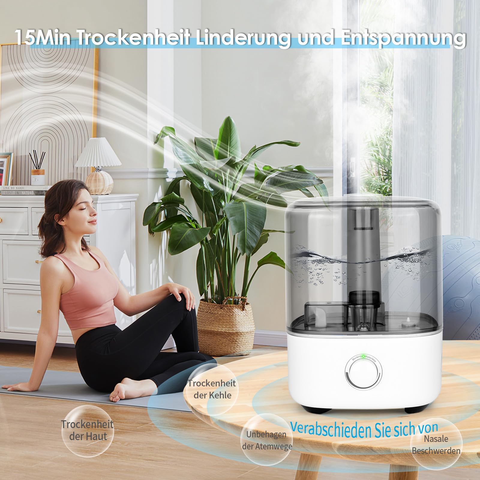 Vankarr Luftbefeuchter 5L Ultraschall 28dB Leise Top-Fill 360° Drehbarer Düse
