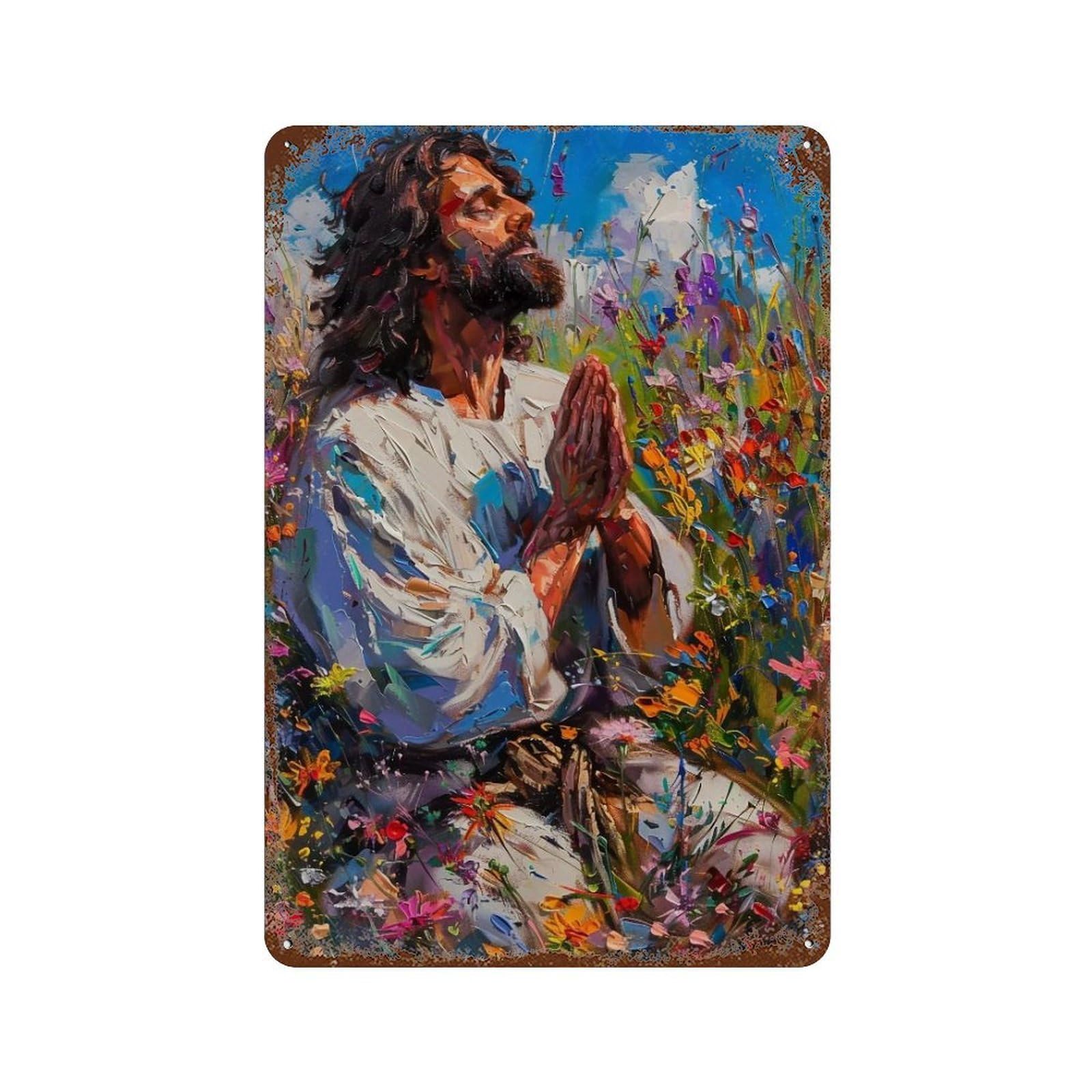 YHGERTKU Jesus in Wildflower Field 01 Wall Art Retro Iron Vintage Metal Tin Sign Poster Modern Decor for Living Rooms Gift 30x20cm