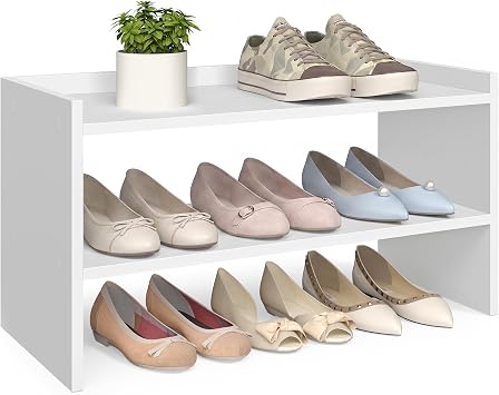 VASAGLE CUSTOS Collection - Shoe Rack for Closet, Stackable Shoe Organizer Shelf for Entryway, 2 Tiers, 11.7 x 24.4 x 14.2 Inches, White ULBS062WZ01S