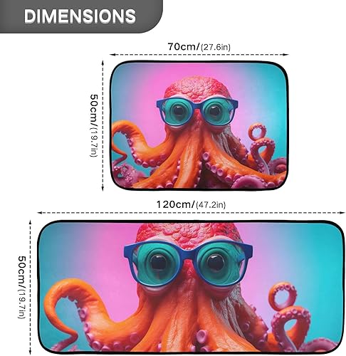 Miniatura 3 de ZENWAWA Kitchen Mats for Floor 2 Piece Set Cute Octopus with Glasses Print, Anti Skid Cushioned Water Absorbent Kitchen Rugs Door Mat Floor Mats for