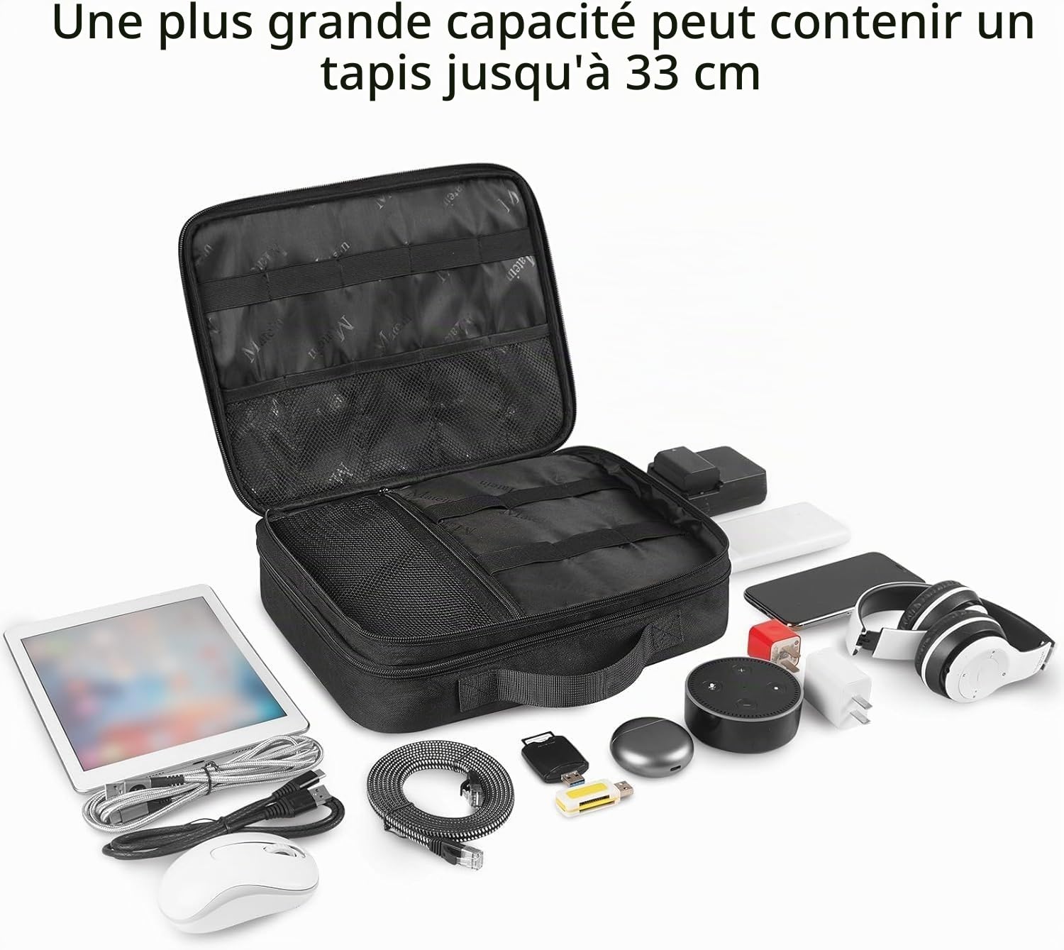 MATEIN Sac Organisateur de Câbles, 2 Couches Noir pour Téléphone Portable, iPad, Chargeur, Alimentation Mobile - Rangement Portable