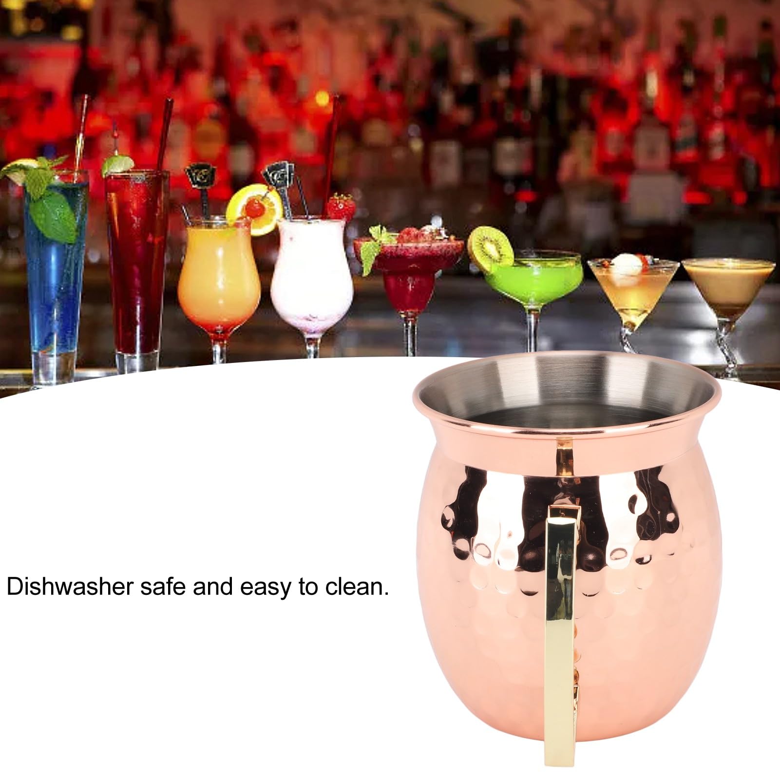 Gavigain Cocktail Mugs,Hammered Cups with 304 Stainless Steel Lining and Handles for Cold Drinks Beer Wine Bars Parties (Type 3)