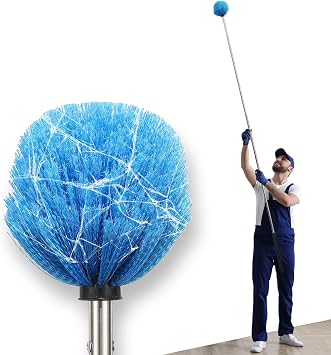 Cobweb Duster with 5FT Extension Pole, Adjustable Stainless Steel Handle & Stiff Bristles Lightweight Dusting Brush for Indoor/Outdoor Cleaning Ceiling Fans,Corners,Eaves,Vents,Cleans Up to 12FT