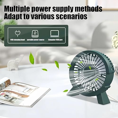 Miniatura 5 de Ventilador de escritorio USB portátil, mini ventilador de 4 aspas con motor ultra silencioso de 1.5 W, brisa natural para viajes de oficina en casa,