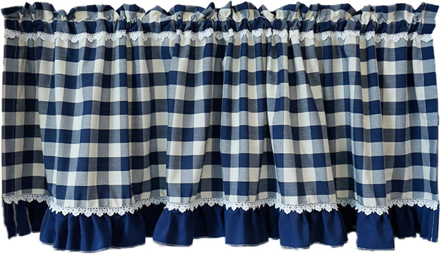 Cotton Linen Kitchen Curtain Blue plaid Rural style, Cafe Short Blackout Tier Curtains, for Windows, door frames, bookcases, cabinets, Decor Curtain Valance Rod Pocket ( Size : W200xH60cm/78.7x23.6in