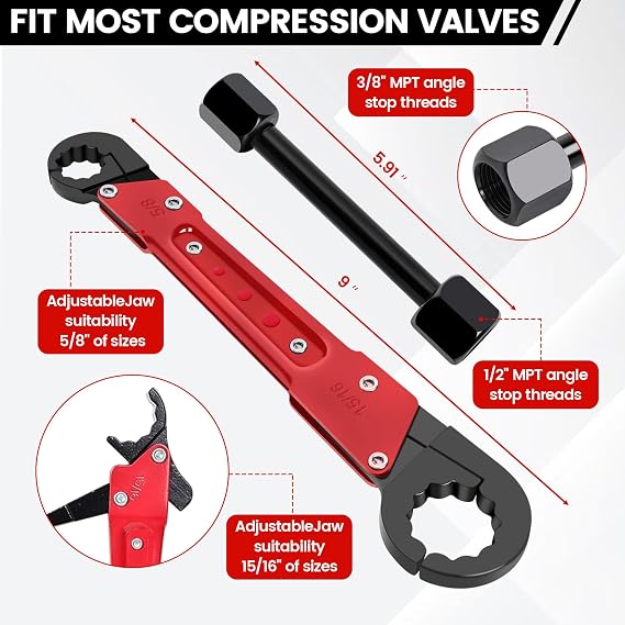 6 Pcs Plumbing Tools Kit with Angle Stop Wrench & Compression Sleeve Puller