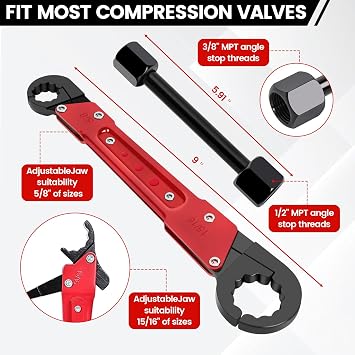 6 Pcs Plumbing Tools Kit with Angle Stop Wrench & Compression Sleeve Puller