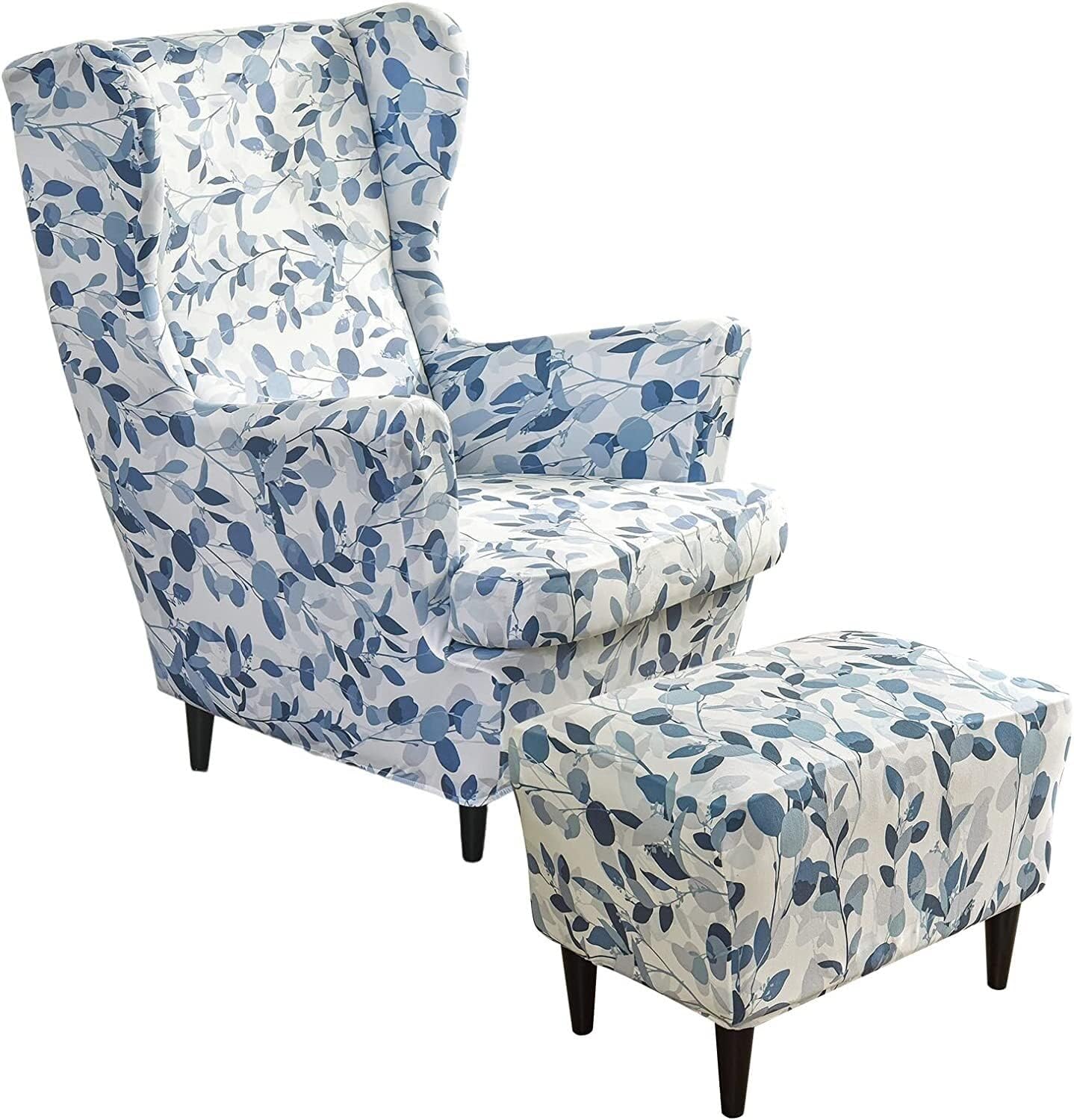Stretch Armchair Slipcovers Wing Chair Cover Set, Include 2 Piece Wingback Chair Slipcover and Ottoman Cover, Removable Machine Washable Armchair Chair Cover for Living Room