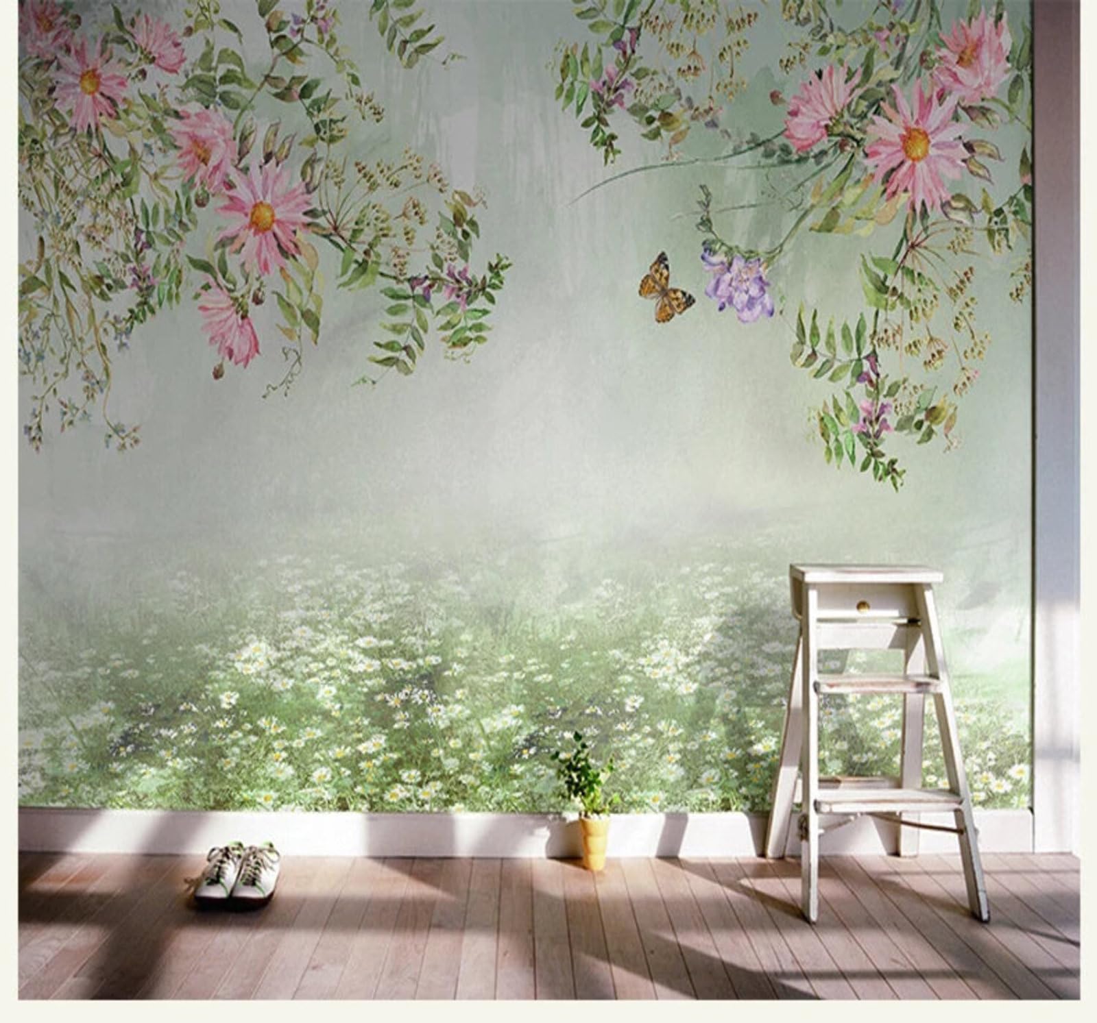 Xlming 150Cm×105Cm(B×H) Beautiful Floral Hand Drawn Watercolour Elegant 3D Wallpaper Silky Texture Home Study Office Grey Dining Room Sofa Bedroom Living Room Tv Backdrop-150Cm×105Cm