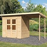 Karibu Abri de Jardin Bois Brut Merseburg 3 | 3,3m² avec Appentis | Double Porte Semi-Vitrée, Toit Monopente, Épicéa Nordique | Kit de Fondation Autoclave Inclus
