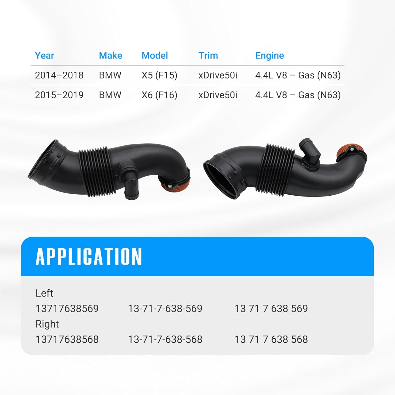 13717638569 13717638568 Engine Air Intake Hose Tube for BMW X5 2014-2018, X6 2015-2019 Sport Utility 4-Door, Air Intake Boot Pipe Kit Left & Right Side F15 F16 N63 4.4L