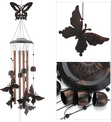Miniatura 2 de Campanilla de viento de mariposa, campanillas de jardín de metal únicas de 35 pulgadas con 4 tubos de aluminio para regalos de mamá, para abuela,