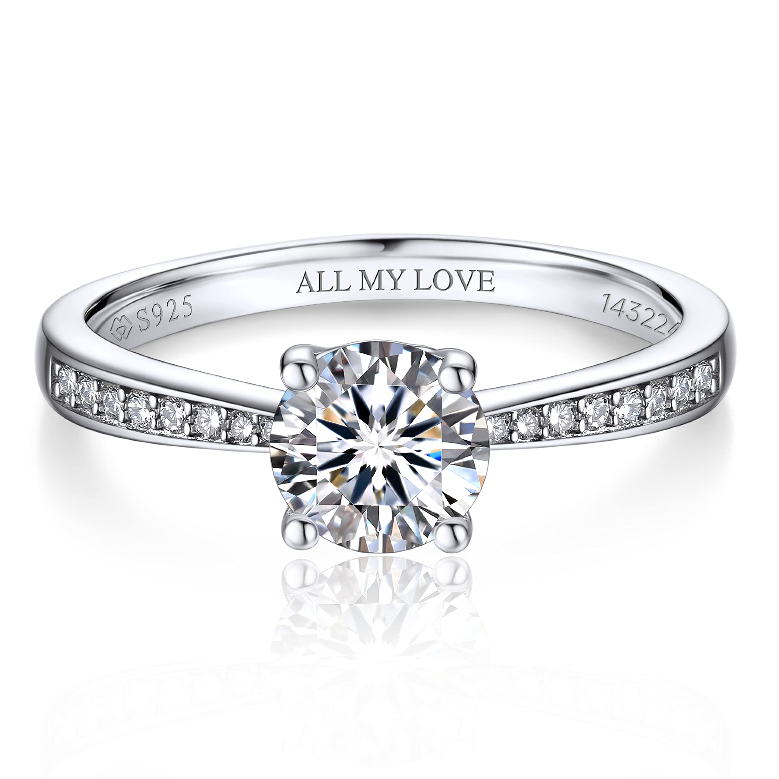 MomentWish Anello Fidanzamento Donna, 1 Carato Moissanite Diamante Anello argento 925 Anello Promessa con Certificato Gra Festa della Mamma Regalo Donna (Argento/Oro rosa)