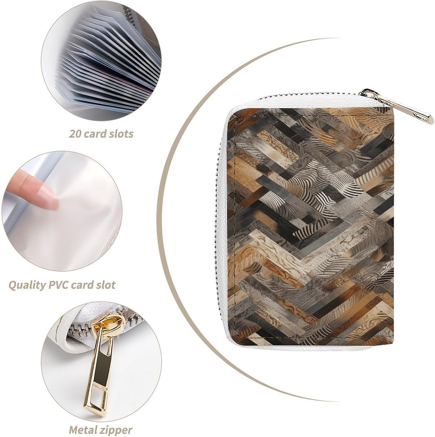 Brown And Gray Shapes Card Holder RFID Blocking,Credit Card Wallet for Women And Men,Card Case Organizer Bag with Zipper