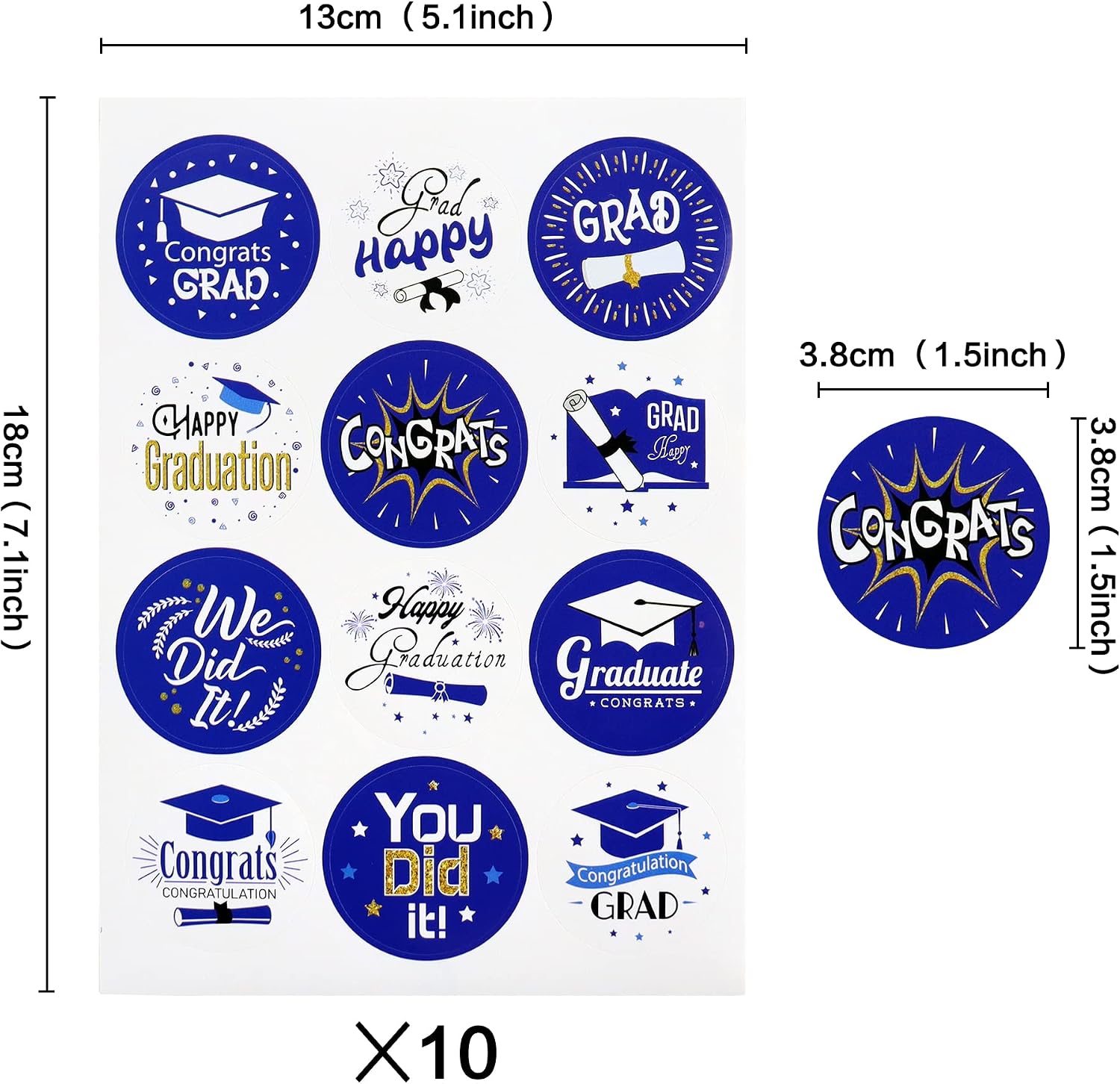 10 Pack 2026 Graduation Stickers Blue Class of 2026 Round Label Stickers 2026 Congrats Grad Adhesive Stickers Graduation Sealing Decal for Candy Bag Gifts Wrapping Grad Party Decor Supplies