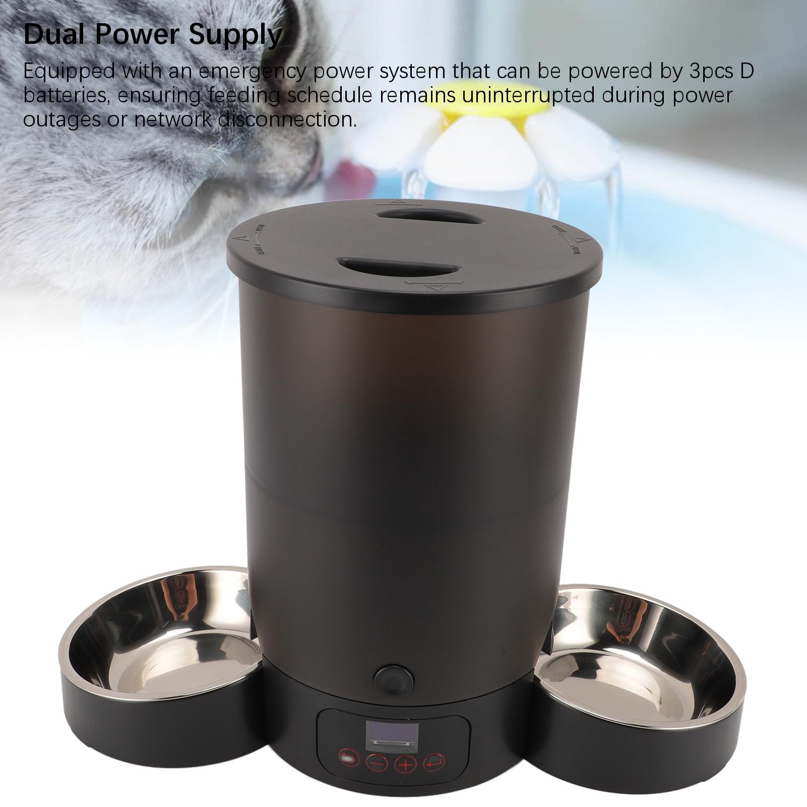 Generic Comedero Automático para Perros, Dispensador Automático de Comida para Gatos de Doble Alimentación para Mascotas, Perros y Gatos (Cuenco Doble Negro)