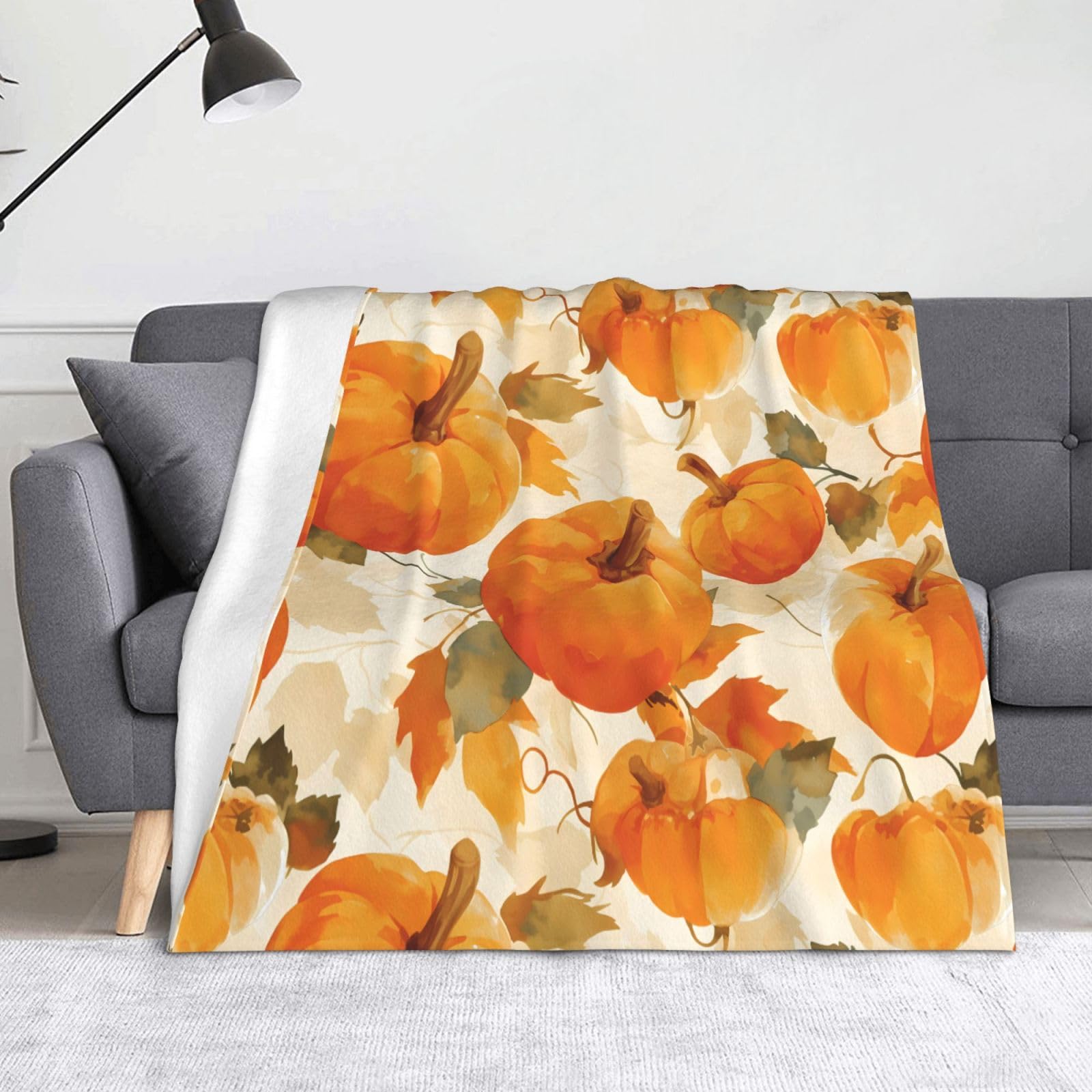 Couverture canapé anti-froid 152x127 cm avec imprimé citrouilles durables