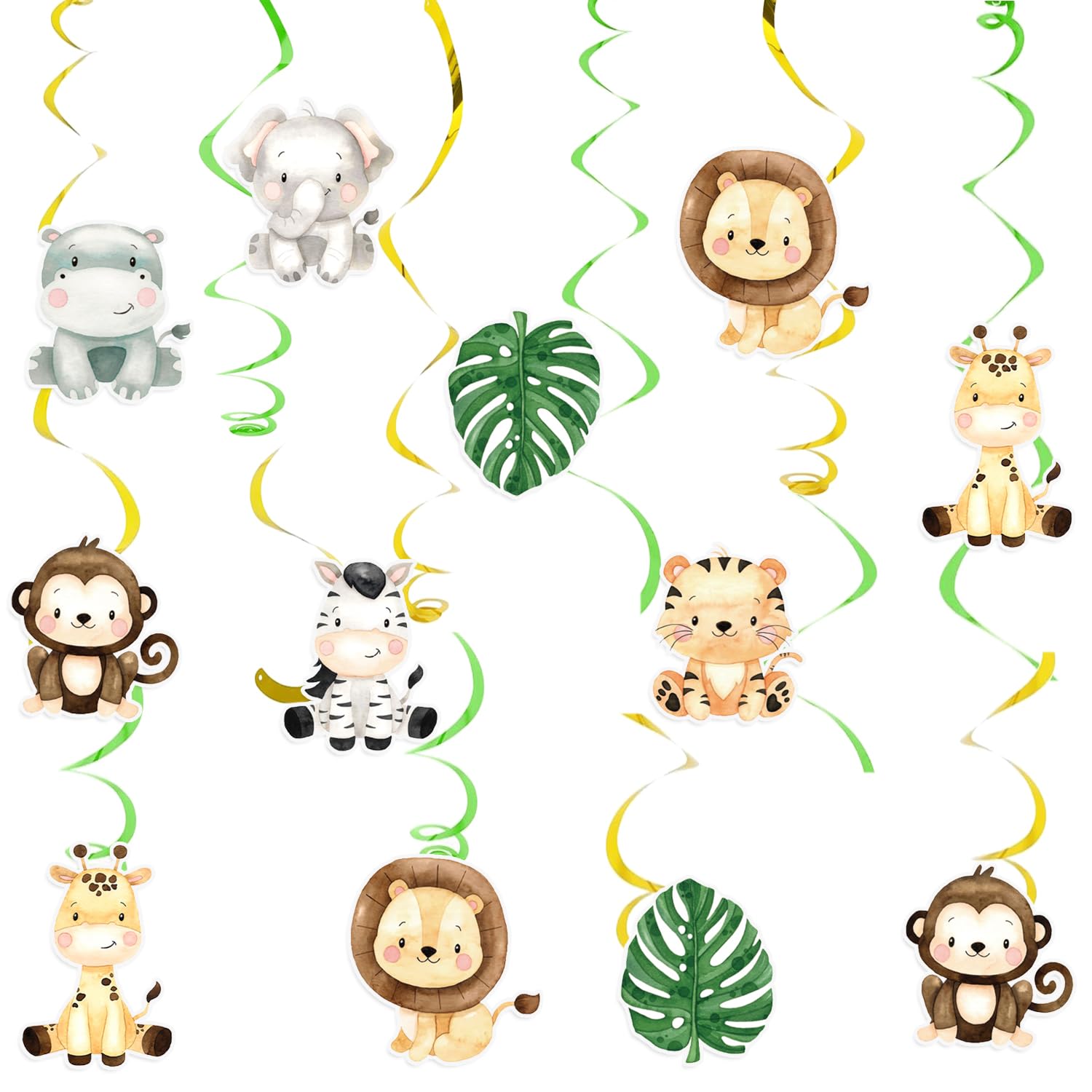 Wild One wiszące zawijasy sufitowe serpentyny dekoracje dla chłopców dzieci 24 szt. dżungla, safari, zwierzę, dekoracja na przyjęcie urodzinowe, baby shower, artykuły imprezowe, dekoracja pokoju