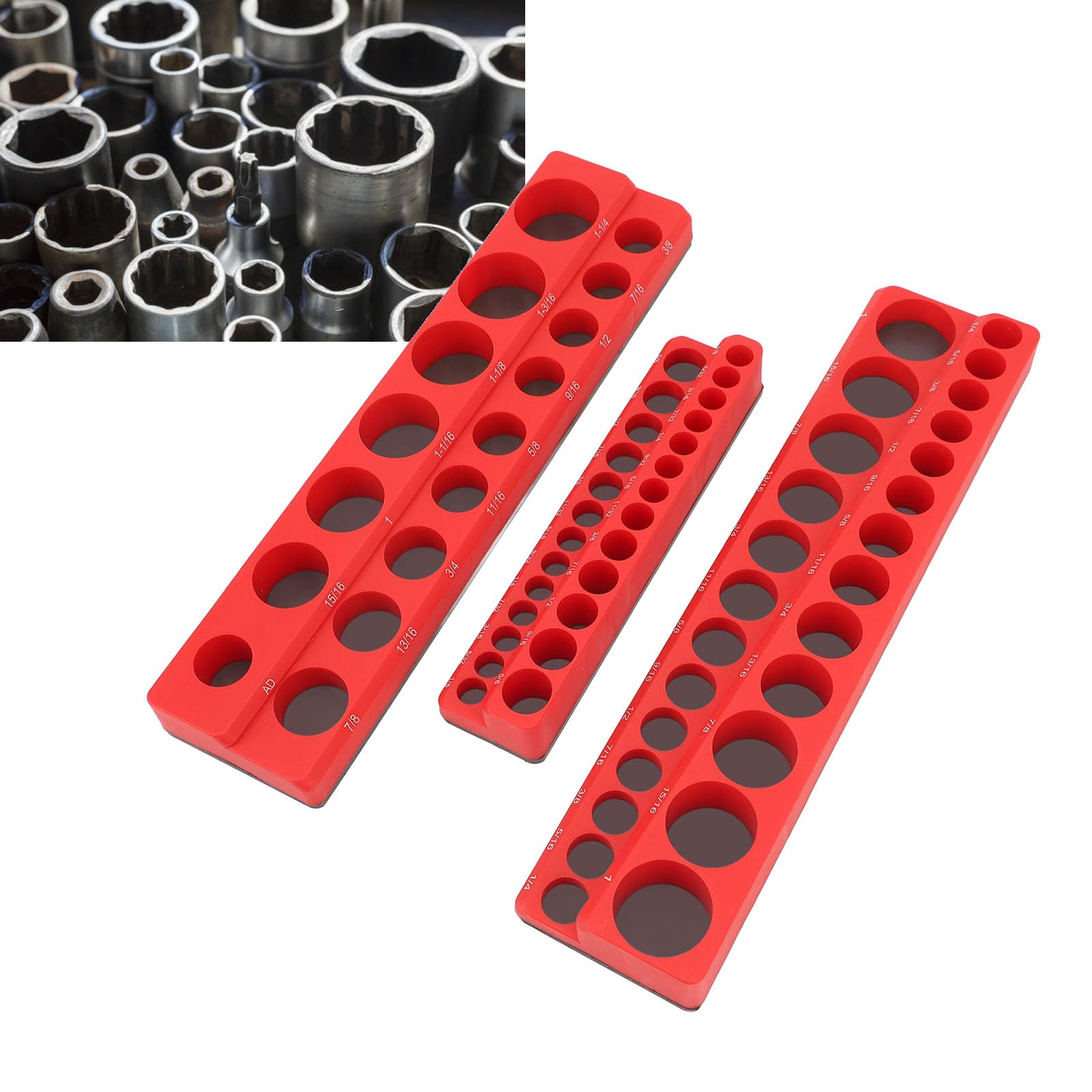 Bulevisiter 3 Pz/set Di Plastica Socket Tray Rail Rack Storage Holder Organizer 1/4 3/8 1/2 - Foto 8