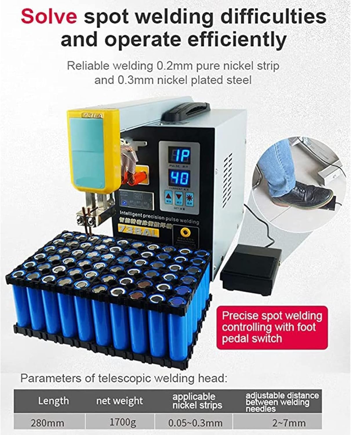 Cordless Spot Welding Machine Battery Welding Machine Battery Pulse Spot Welding Machine with Adjustable Welding Head for 18650 14500 Lithium Battery Pack Buildings