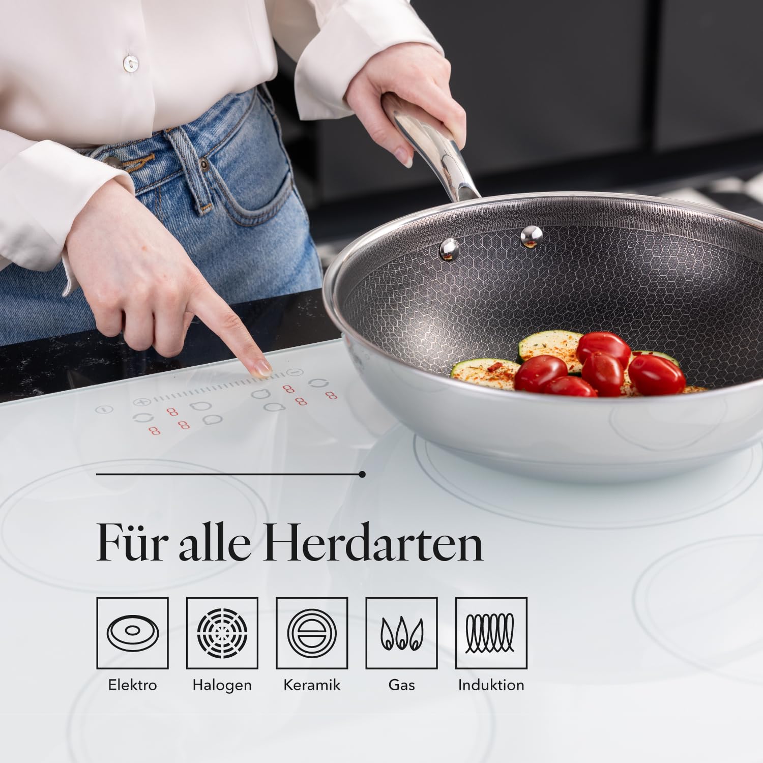 Florina - Wok in acciaio inox ARISTO PLUS | Diametro 28 cm | Rivestimento antiaderente a nido d'ape | Adatto al forno | Manico ergonomico | Finitura a specchio | Adatto a tutti i piani cottura