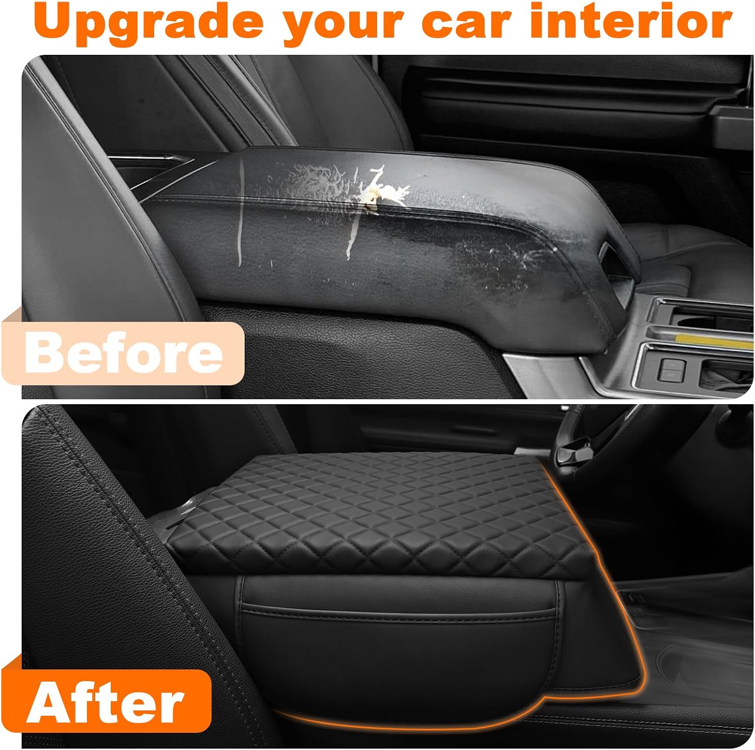 OKLSG Center Console Armrest Cover for 2015-2020 F150, 2017-2022 F250 F350 F450, 2018-2024 Expedition Accessories Arm Rest Pad Console Lid Protector Cushion Black (Bucket Seat Only)