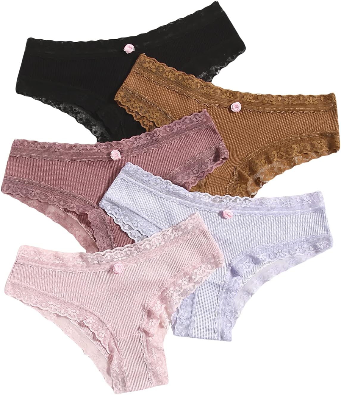 SHENHE Women's 5 Piece Lace Cheeky Underwear Scallop Trim Breathable Hipster Panties