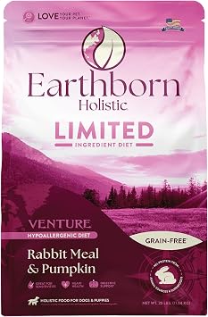 Earthborn Holistic Venture Rabbit Meal & Pumpkin Limited Ingredient Dry Dog Food, Grain-Free & Pea-Free All Life Stages Recipe, 25 lb Bag