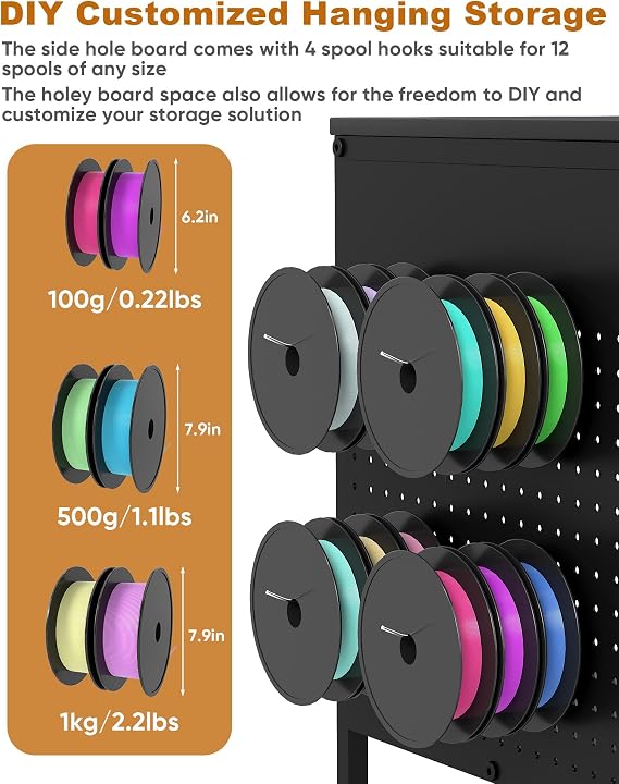 Baoz 3D Printer Stand with 40pcs Filament Storage,4 Tier 3D Printer Table Printer Stand with Wheels, Heavy Duty Filament Storage Rack with Drawers and Spool Hooks for Studio, Home Office