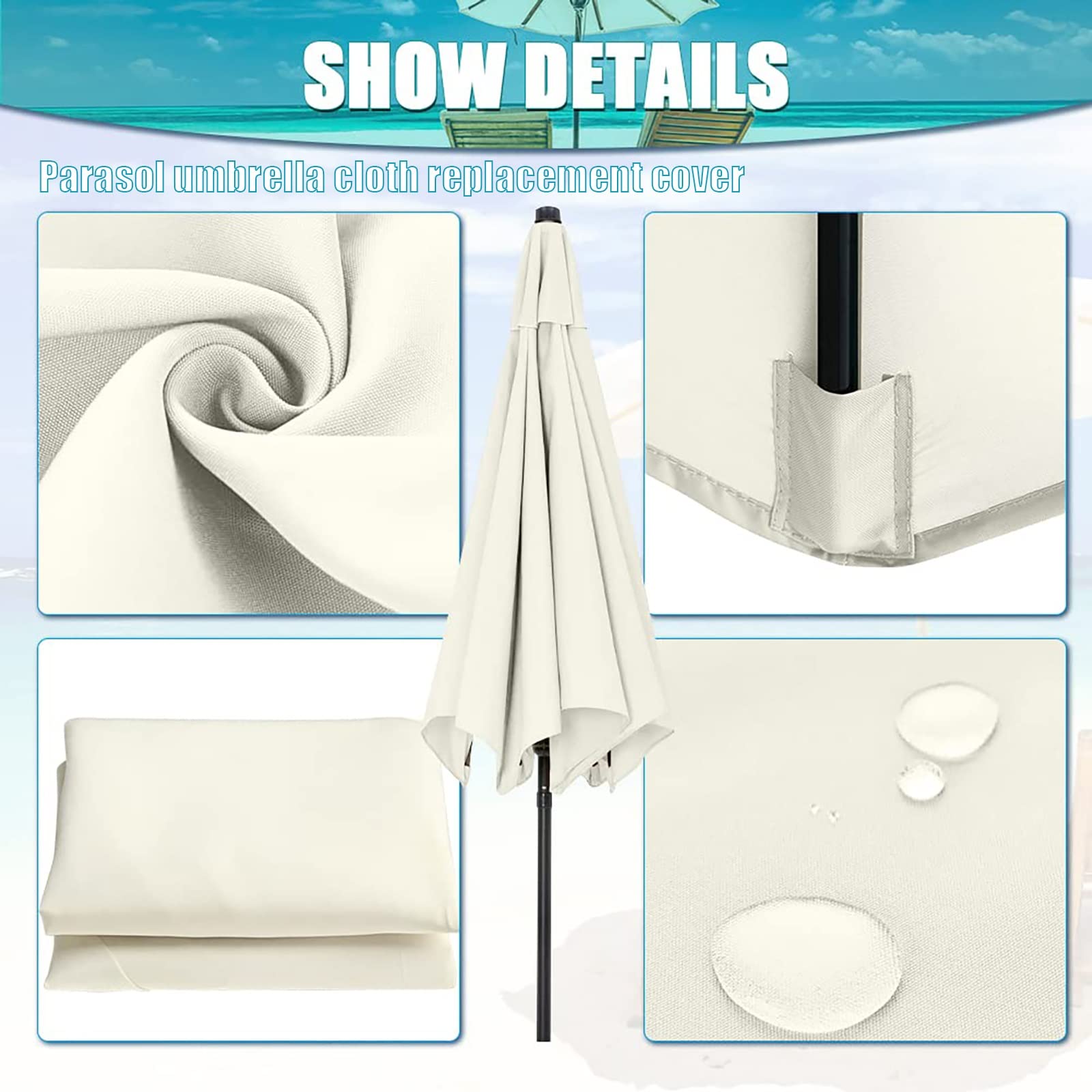 Toile De Remplacement Pour Parasol Déporté Rond 8 Baleines – 300 Cm (10 Pieds) – Polyester Imperméable UV – Plusieurs Couleurs