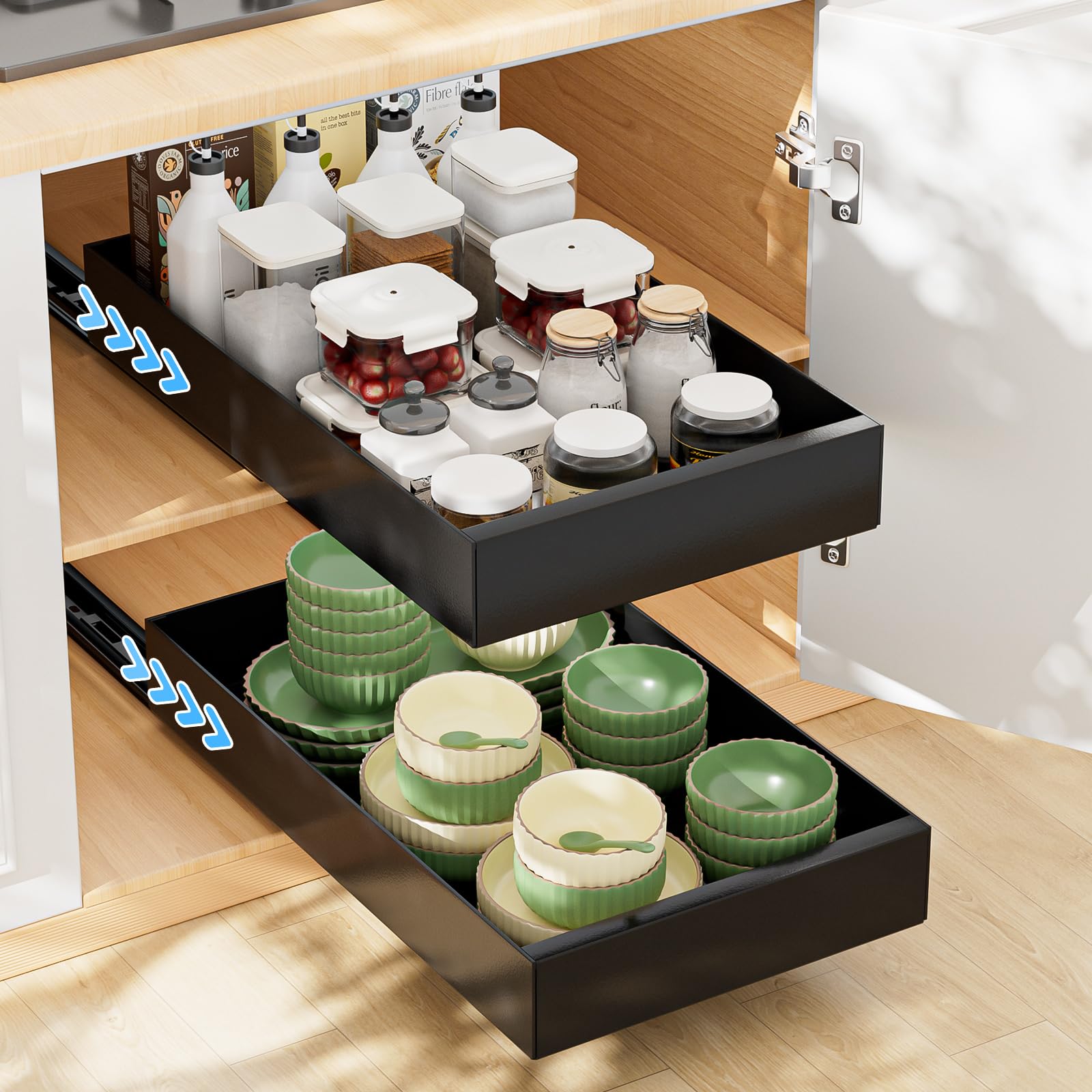 Cassetto Telescopico Per Cucina Vankarr - 2 Pezzi, Nero, 43x25x7 Cm, Senza Foratura - Foto 2