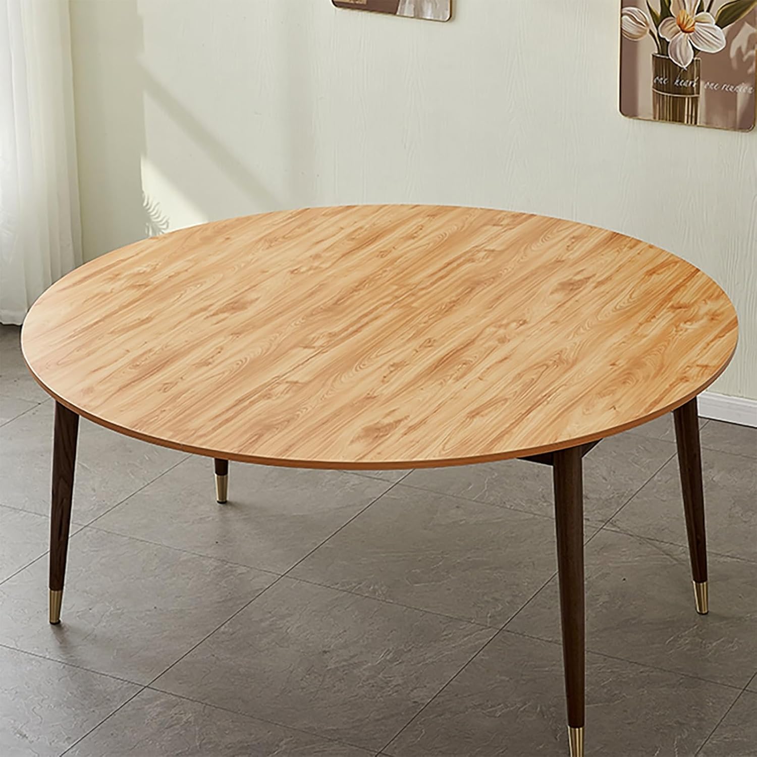 Wooden Round Folding Table Top, Two-Fold Foldable Surface Extender, Large Circle Folding Tables, Replace Desktop for Indoor Outdoor, for Dining Home No Legs(Natural Wood,120cm/47.2in)