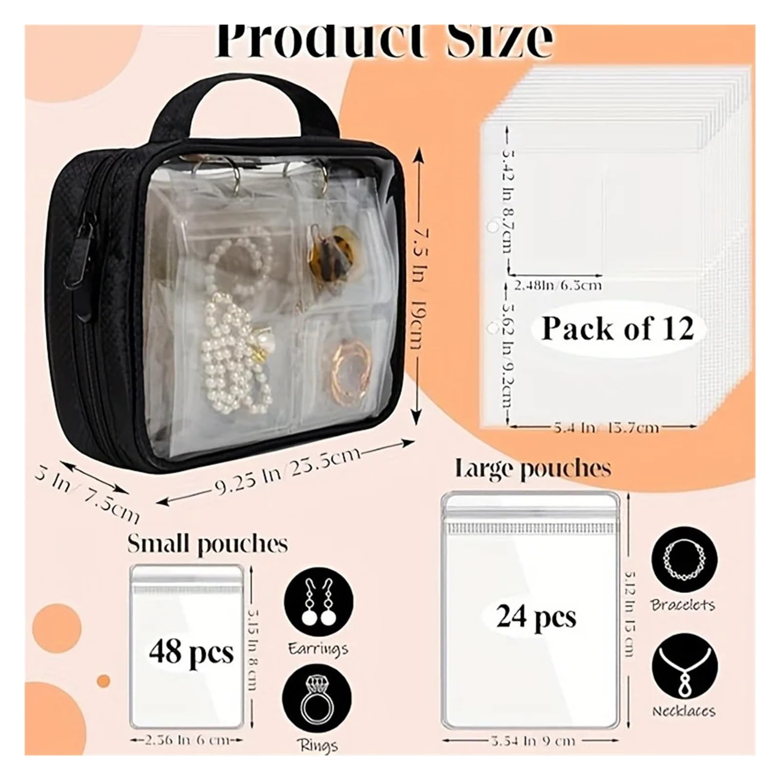 Generico Grande organizer for gioielli da viaggio portatile multiscomparto con cerniera