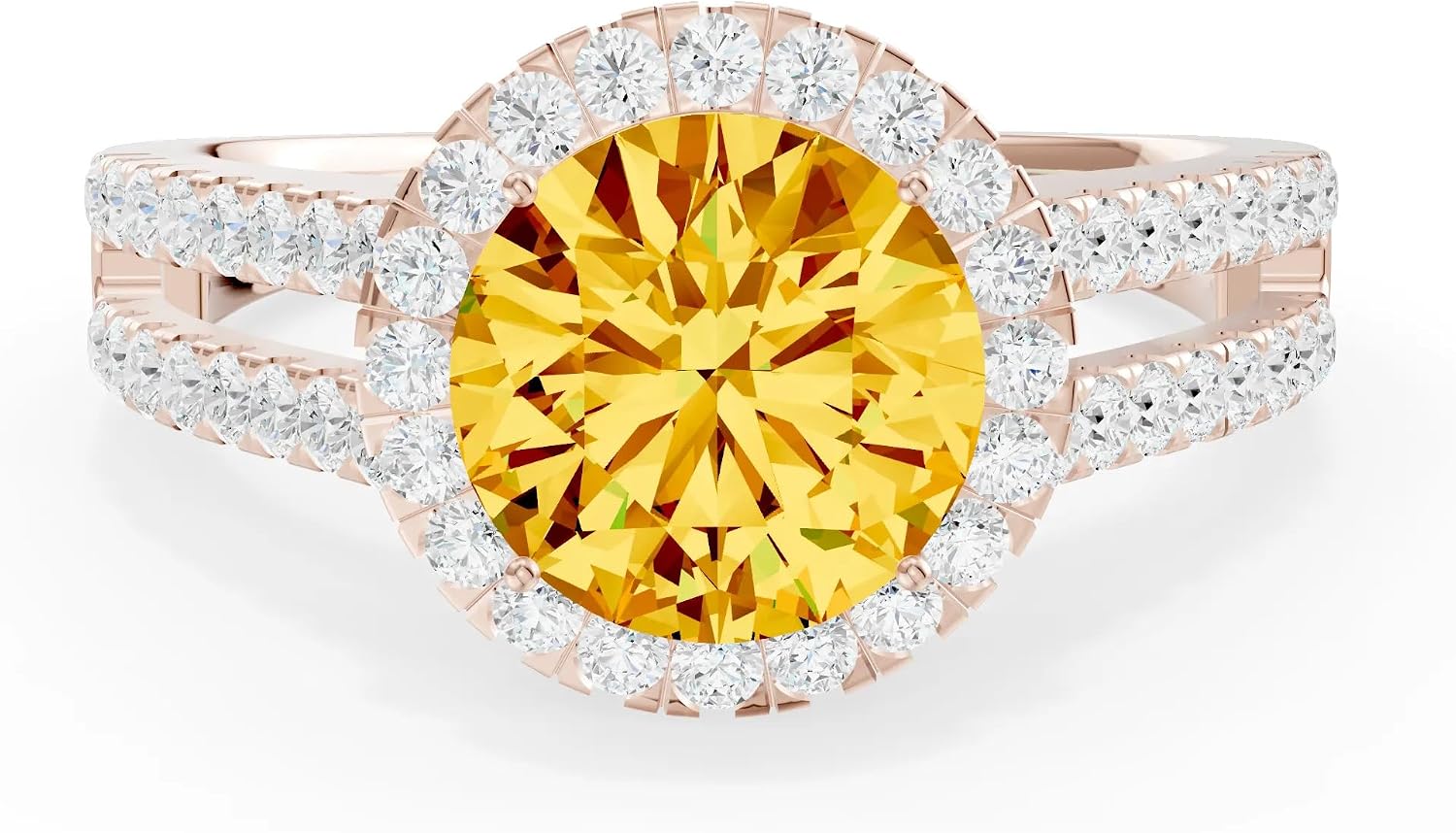 PEORA Round Cut Citrine Halo Band Available in Solid 10K, 14K or 18K Ring – White, Yellow or Rose Gold